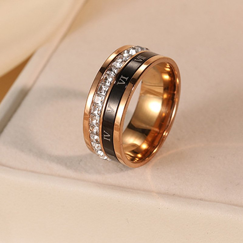 Titanium Steel Plated 18K Gold Rotating Roman Numeral Zircon Ring - Image 6