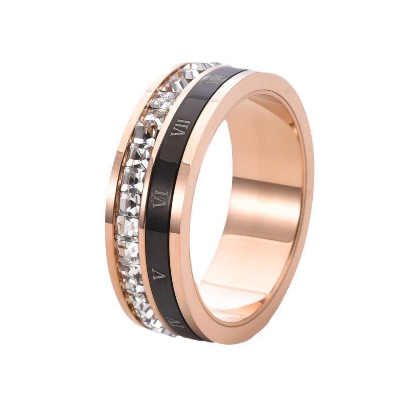 Titanium Steel Plated 18K Gold Rotating Roman Numeral Zircon Ring - Image 10