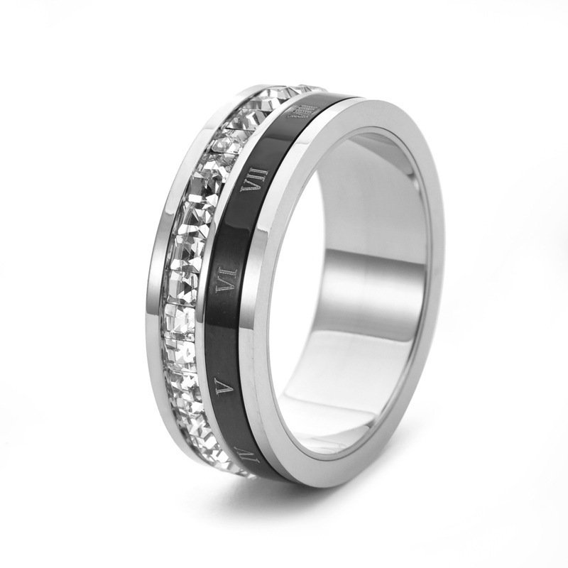 Titanium Steel Plated 18K Gold Rotating Roman Numeral Zircon Ring - Image 9