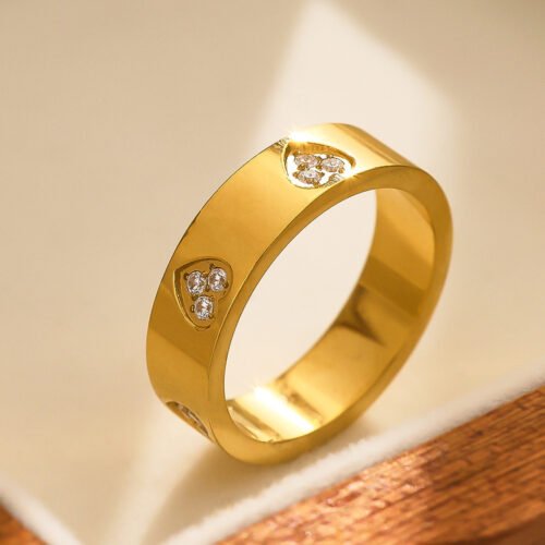 18K Gold-Plated Heart Accent Titanium Ring