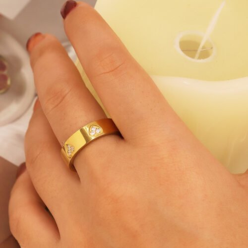18K Gold-Plated Heart Accent Titanium Ring