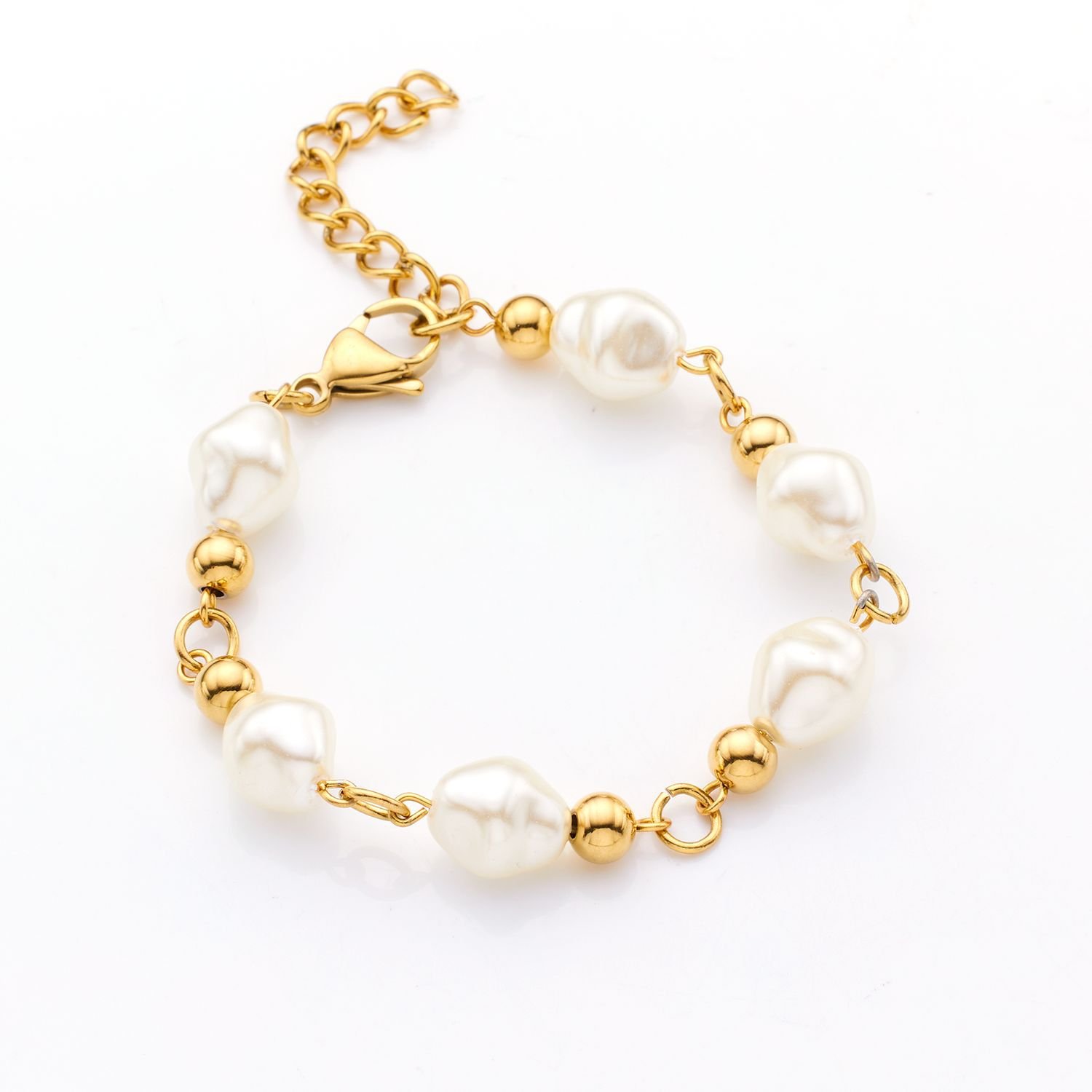 18K Gold-Plated Stainless Steel Bracelet with Irregular Freshwater Pearls