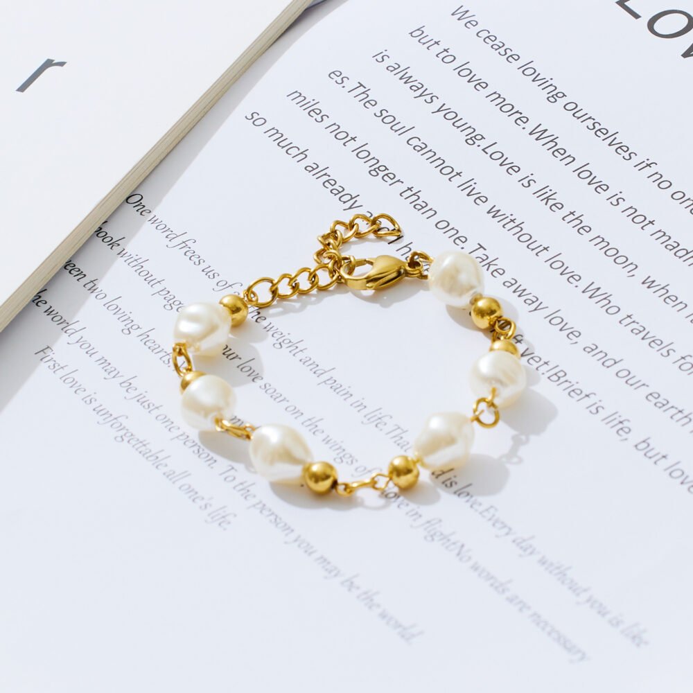 18K Gold-Plated Stainless Steel Bracelet with Irregular Freshwater Pearls