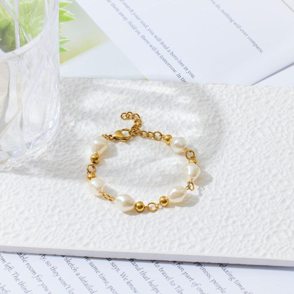 18K Gold-Plated Stainless Steel Bracelet with Irregular Freshwater Pearls