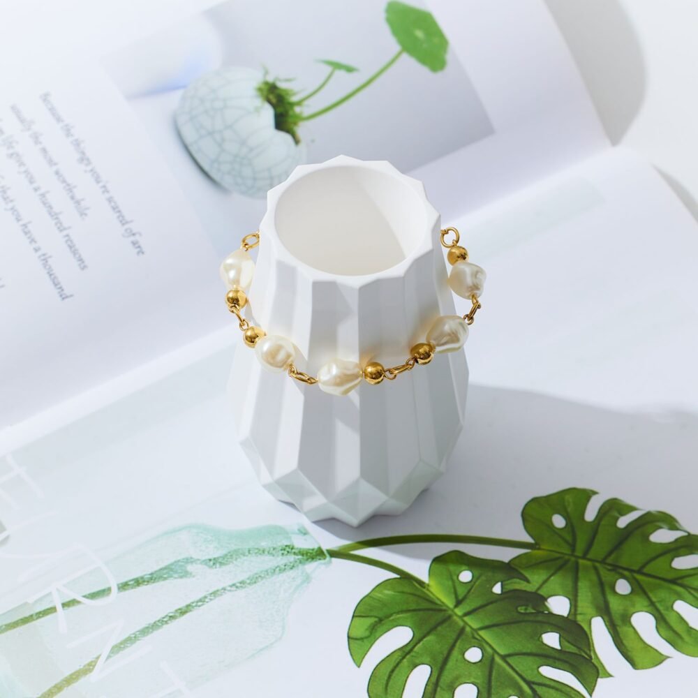 18K Gold-Plated Stainless Steel Bracelet with Irregular Freshwater Pearls