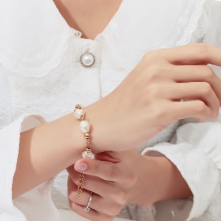 18K Gold-Plated Stainless Steel Bracelet with Irregular Freshwater Pearls