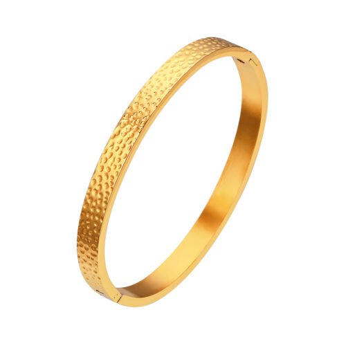 18K Gold-Plated Stainless Steel Hammered Texture Bangle