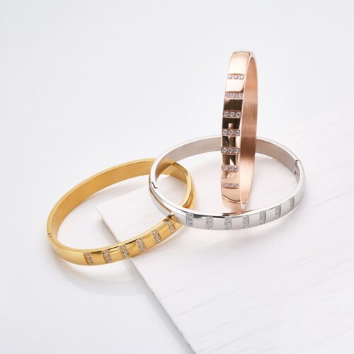 18K Gold-Plated Titanium Steel Couple’s Bracelet Set with Zirconia