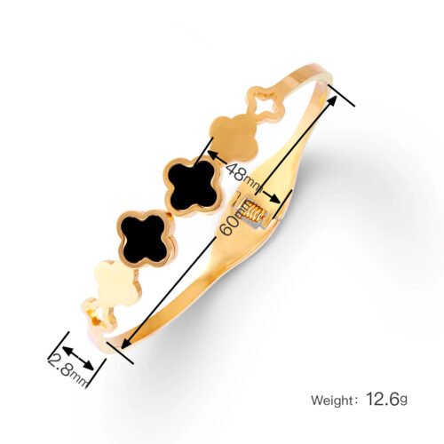 Chic Black Clover Bangle in Gold