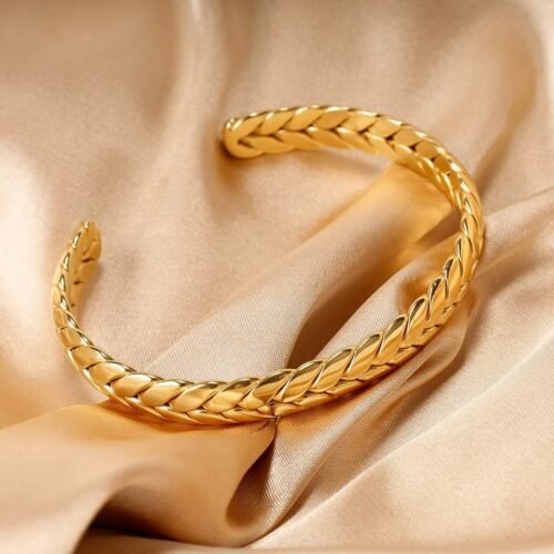 Chic Braided Gold Plated Titanium Cuff Bracelet