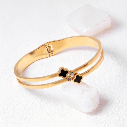 Chic Double Band Bangle in Gold with Black Mother of Pearl