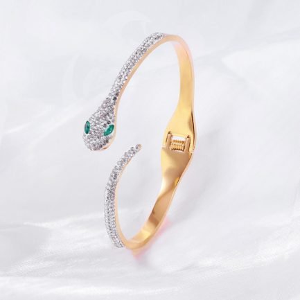 Dazzling Snake Bangle in Gold with Zircon and Gemstone Eyes