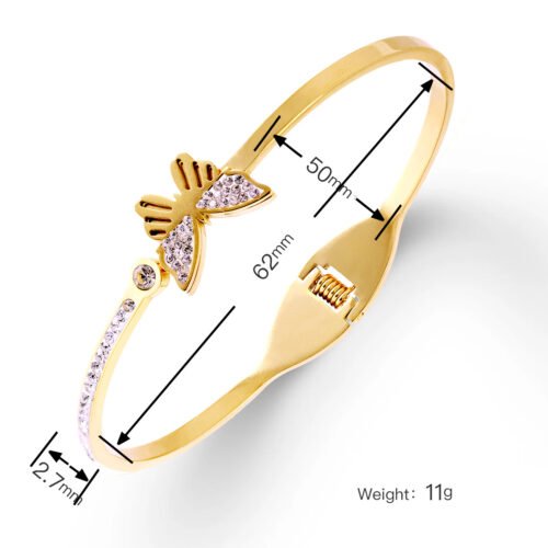Delicate 18k Gold-Plated Butterfly Bangle with Zircon Accents