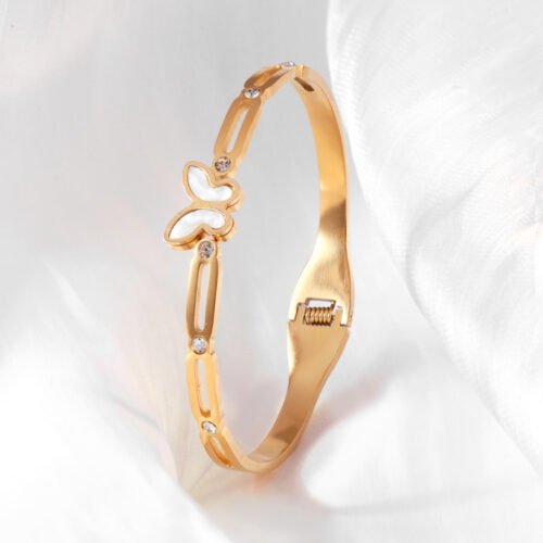 Delicate Butterfly Bangle in Gold with Crystal Accents