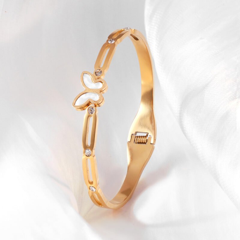 Delicate Butterfly Bangle in Gold with Crystal Accents