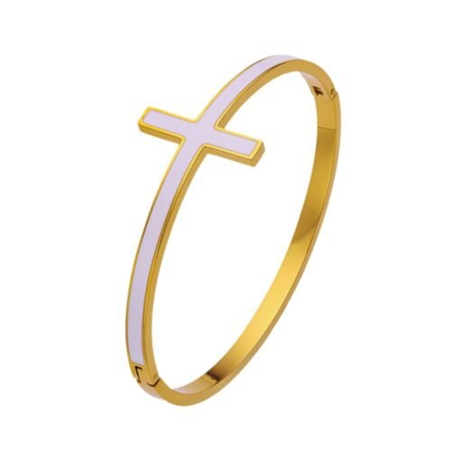 Divine Elegance 18K Gold-Plated Titanium Cross Bangle