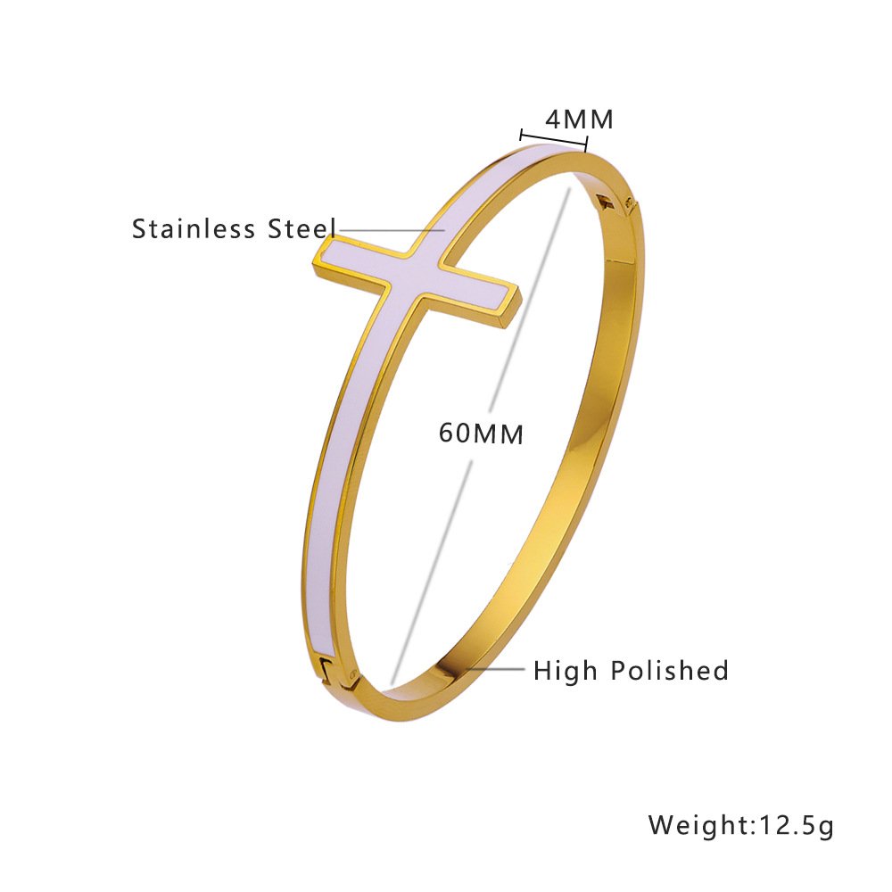 Divine Elegance 18K Gold-Plated Titanium Cross Bangle Size