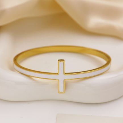 Divine Elegance 18K Gold-Plated Titanium Cross Bangle