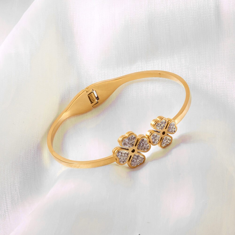 Elegant Floral Bangle in Gold with Crystal Accents