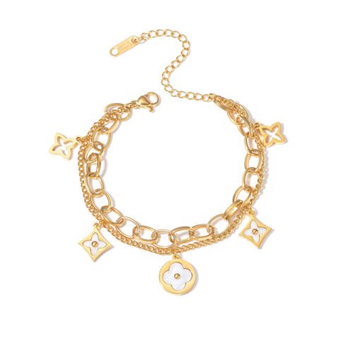 Elegant Gold-Plated Charm Bracelet with White Mother of Pearl Inlay