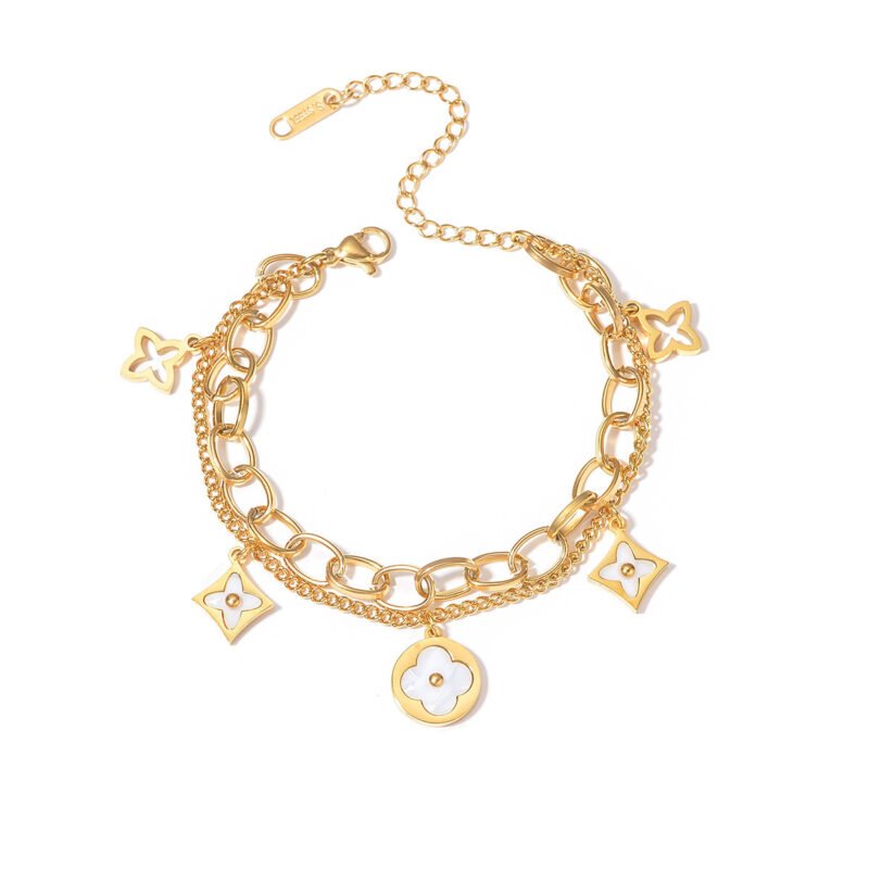 Elegant Gold-Plated Charm Bracelet with White Mother of Pearl Inlay