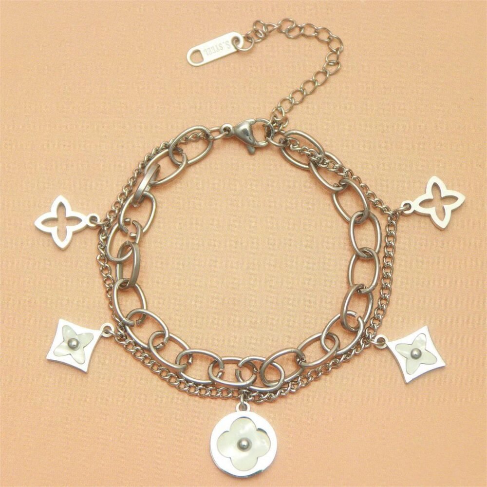 Elegant Gold-Plated Charm Bracelet with White Mother of Pearl Inlay