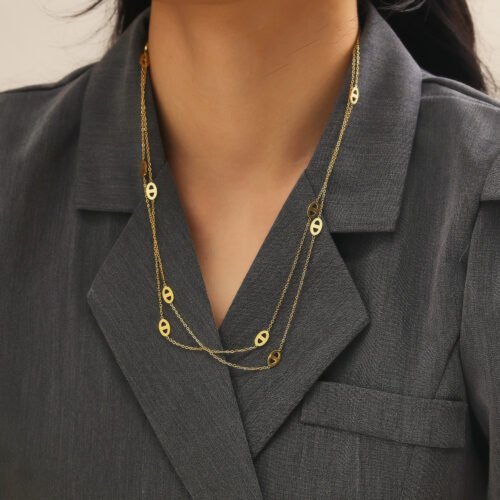 Elegant Harmony 18K Gold-Plated Titanium Double Strand Necklace