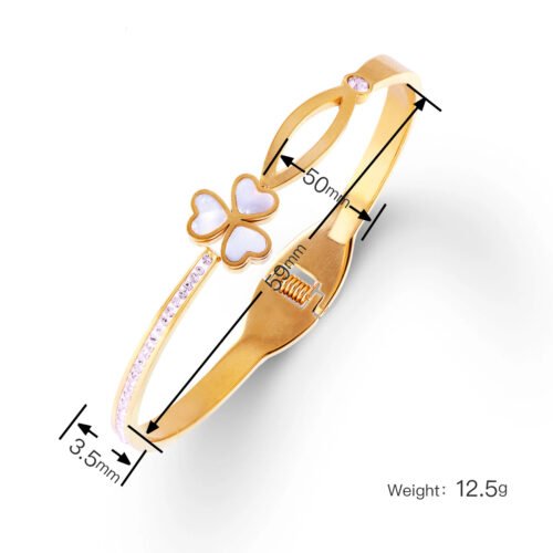 Elegant Moonstone Clover Bangle in Gold