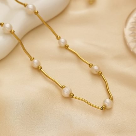 Elegant Pearl Bar Necklace - 18K Gold Plated Titanium Steel - Image 2
