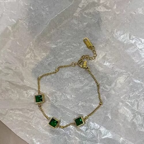 Emerald Square Charm Bracelet – 18K Gold Plated