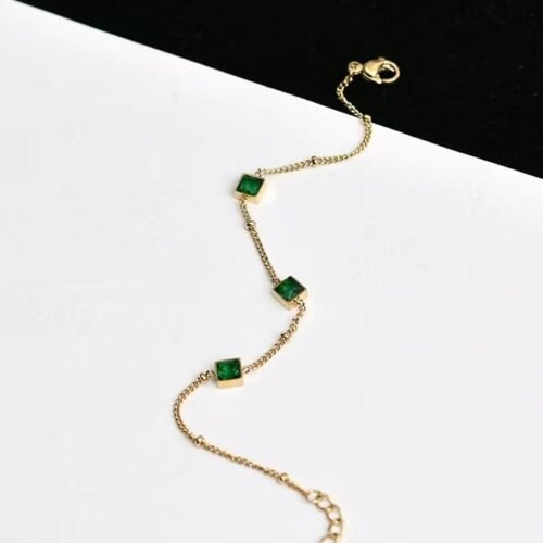 Emerald Square Charm Bracelet – 18K Gold Plated