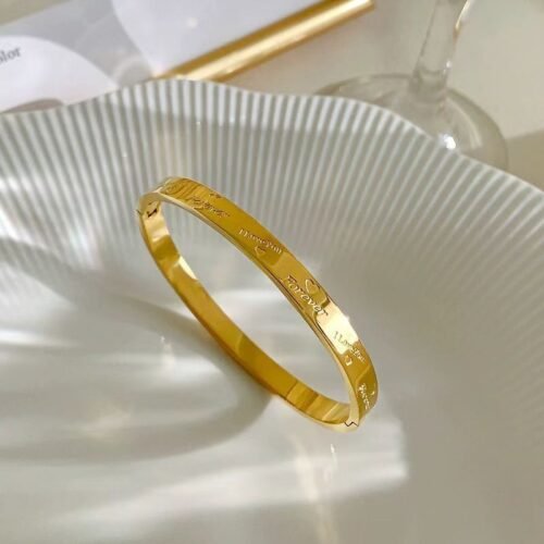 Eternal Promise 18K Gold-Plated Titanium Engraved Bangle