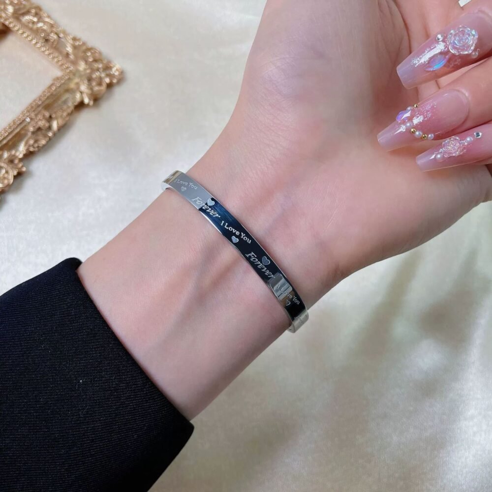 Eternal Promise 18K Gold-Plated Titanium Engraved Bangle - Image 4