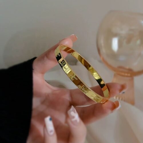 Eternal Promise 18K Gold-Plated Titanium Engraved Bangle