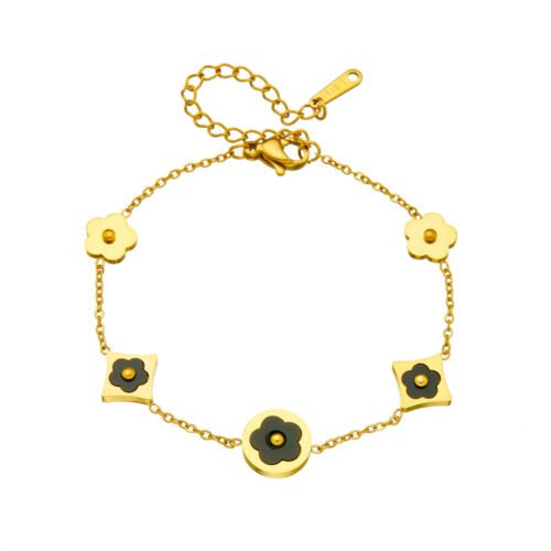 Floral Charm Bracelet with Stone Inlay Options