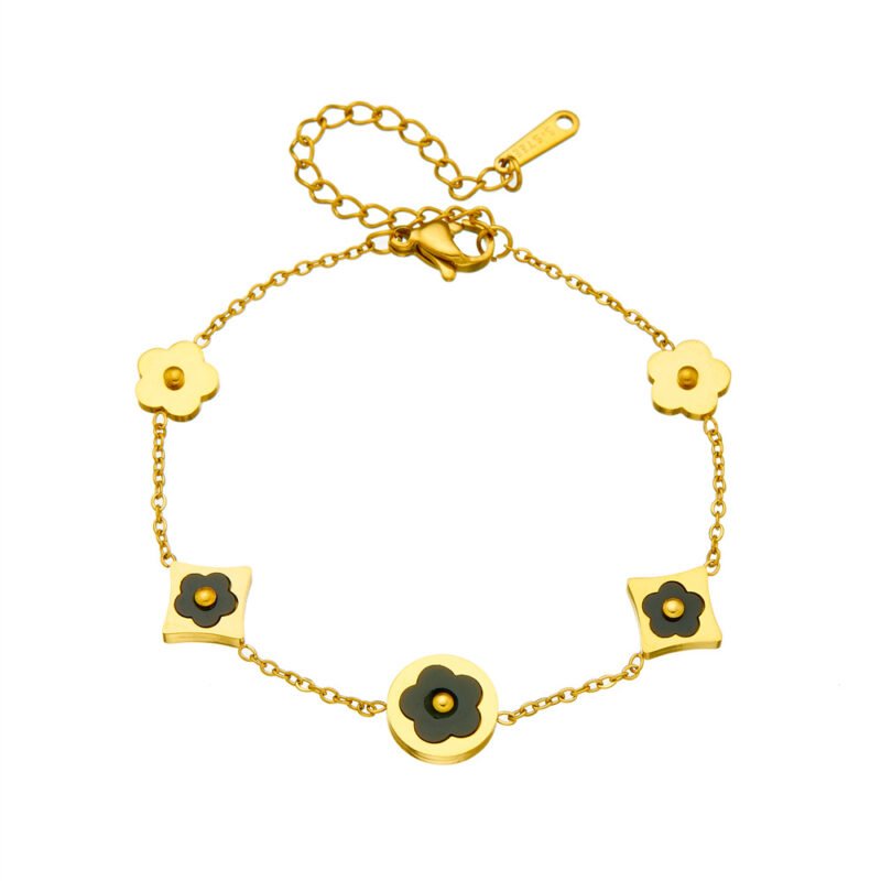Floral Charm Bracelet with Stone Inlay Options