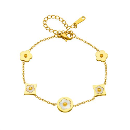 Floral Charm Bracelet with Stone Inlay Options