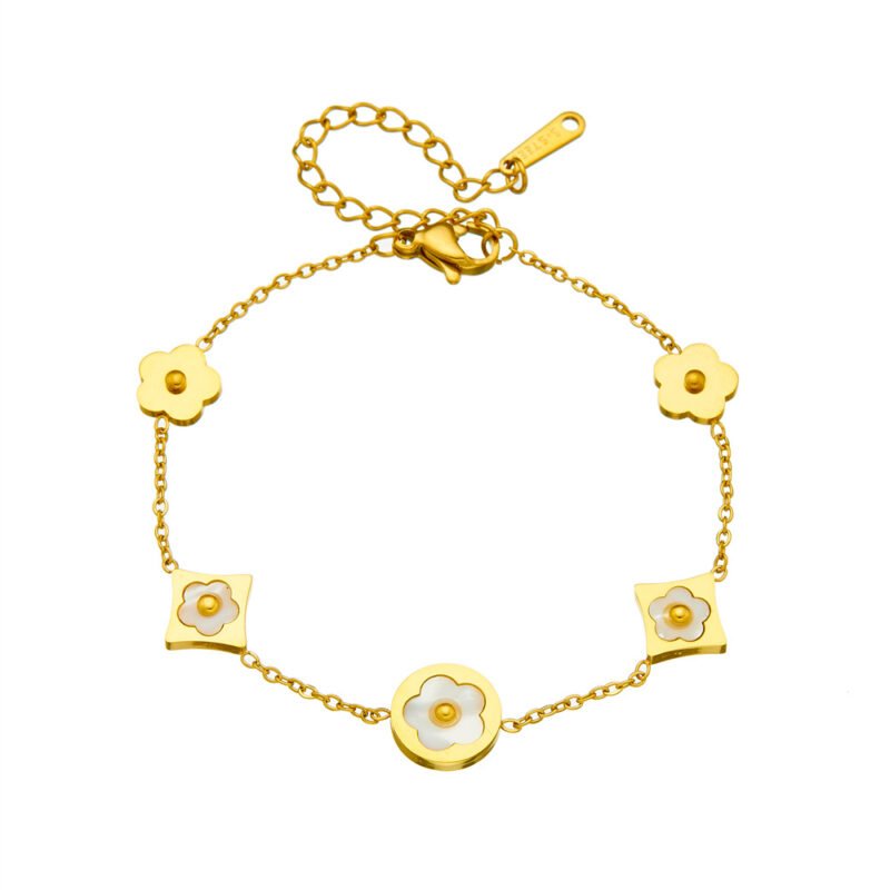 Floral Charm Bracelet with Stone Inlay Options