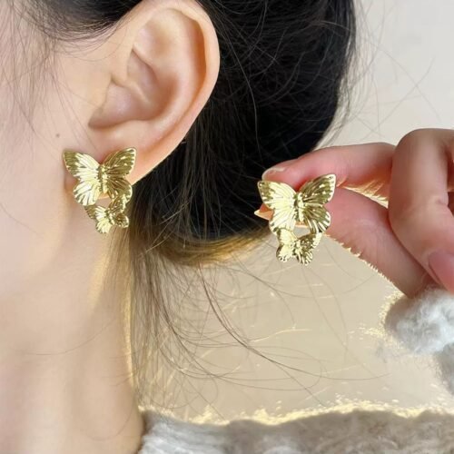 Fluttering Duo 18K Gold-Plated Titanium Butterfly Earrings