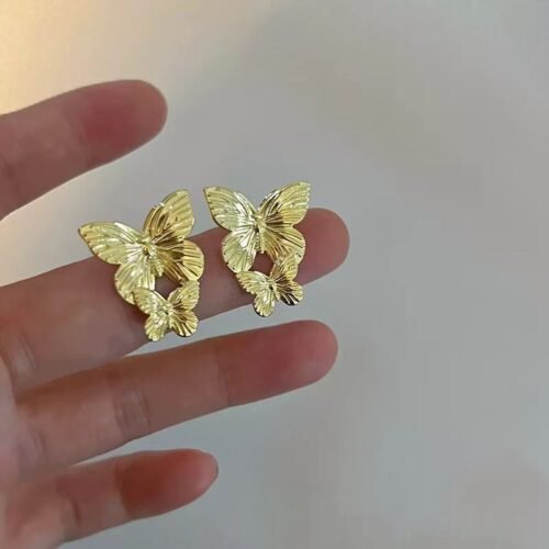 Fluttering Duo 18K Gold-Plated Titanium Butterfly Earrings