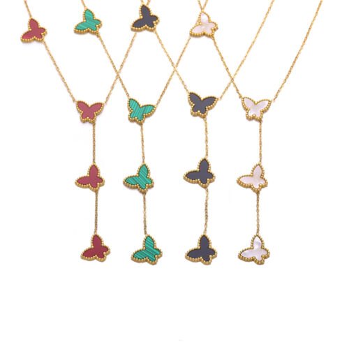 Fluttering Elegance 18K Gold-Plated Titanium Butterfly Cascade Necklace