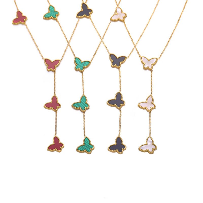 Fluttering Elegance 18K Gold-Plated Titanium Butterfly Cascade Necklace