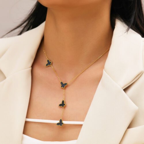 Fluttering Elegance 18K Gold-Plated Titanium Butterfly Cascade Necklace