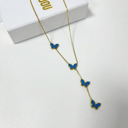 Fluttering Elegance 18K Gold-Plated Titanium Butterfly Cascade Necklace - Imagen 12