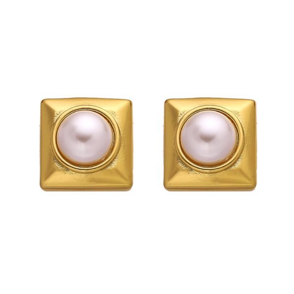 Gilded Square Pearl Studs