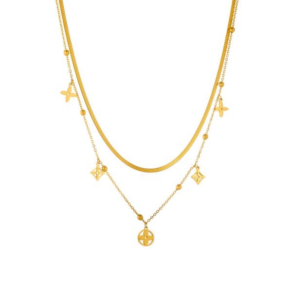 Golden Clover Cascade Layered Necklace