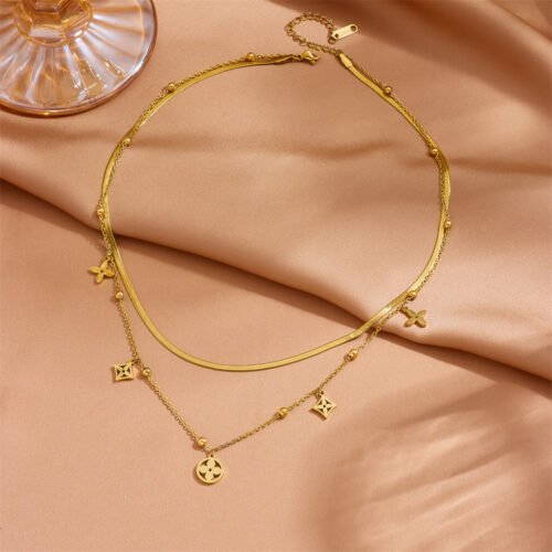 Golden Clover Cascade Layered Necklace