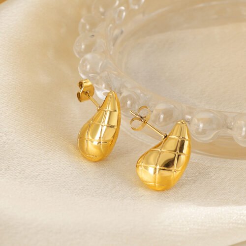 Golden Droplet 18K Gold-Plated Titanium Quilted Stud Earrings