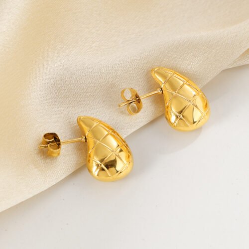 Golden Droplet 18K Gold-Plated Titanium Quilted Stud Earrings