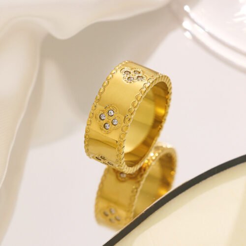 Golden Floral Elegance Titanium Ring